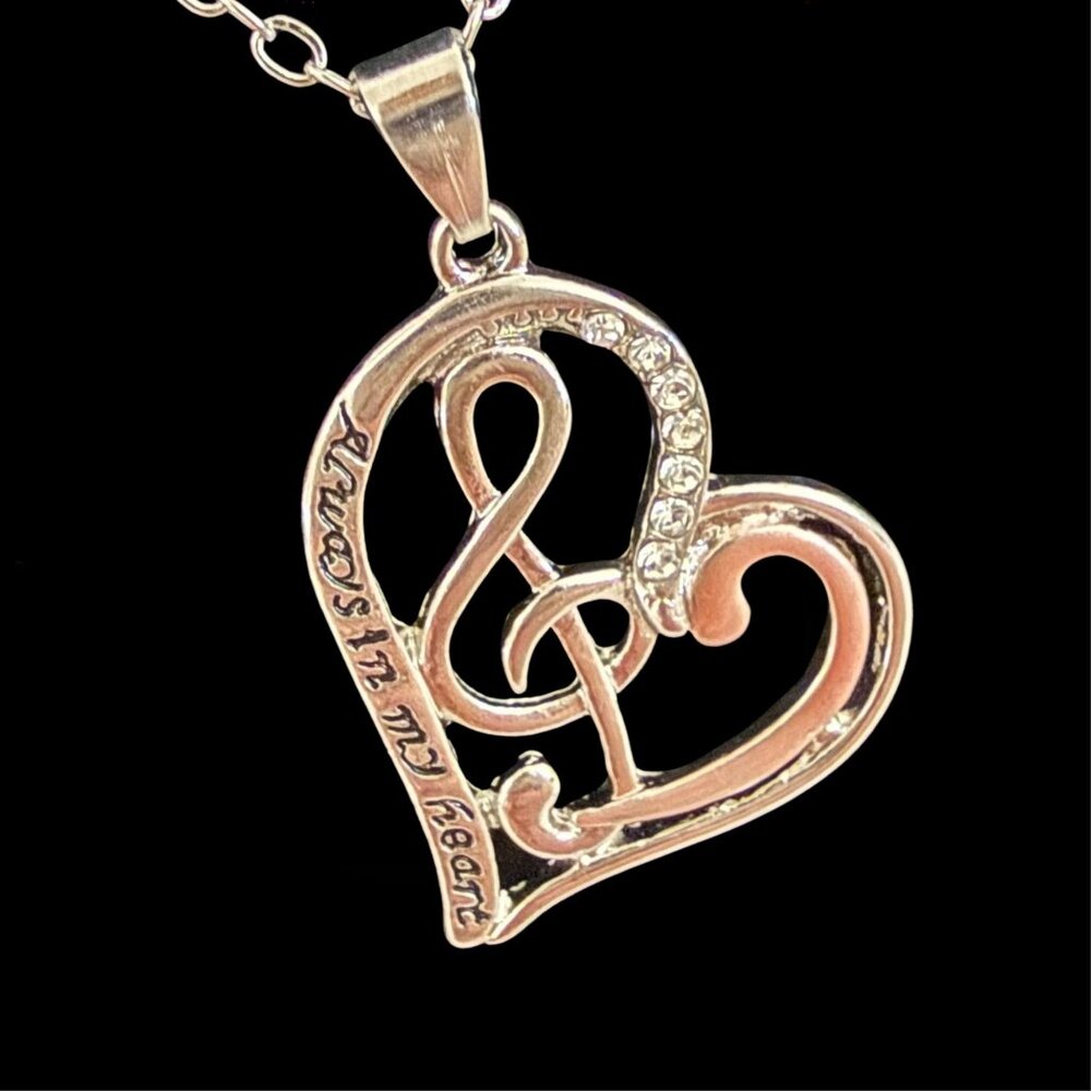 Music Heart Necklace Treble Clef Pendant Silver Tone and Rose Valentine Gift - Picture 9 of 10